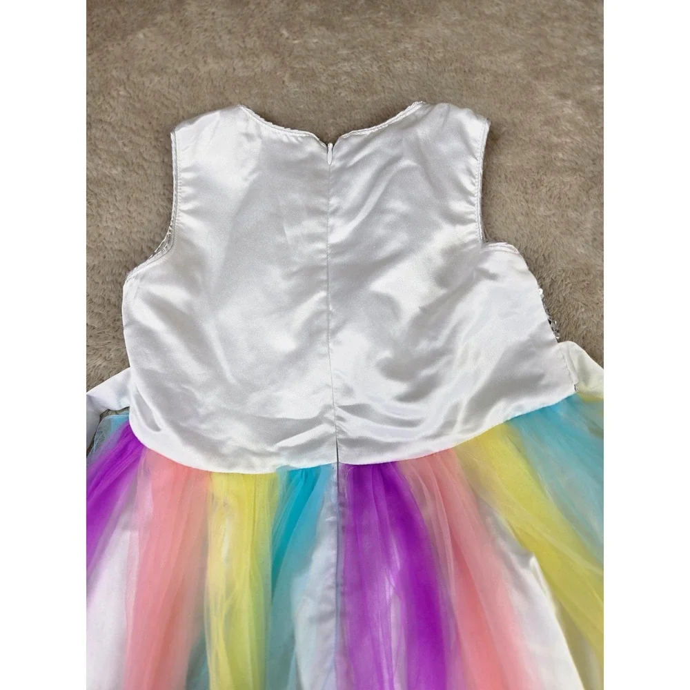 Sunny Fashion Girls Rainbow Tulle Sequin Party Dress Sleeveless Multicolor Sz 10